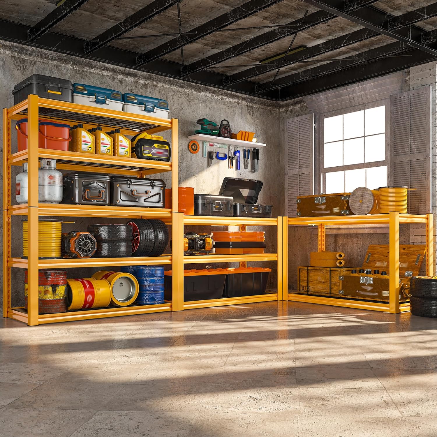 REIBII Storage Shelves 40''W Garage Shelving Heavy Duty Metal Shelving 2000LBS Metal Shelves 5 Tier Industrial Shelf for Kitchen Pantry Warehouse Basement 72" H x 40''W x 17.8''D, Yellow-VerdiqueGarden