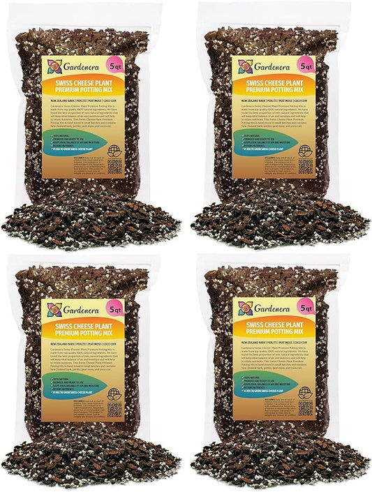 Premium Swiss Cheese Plant Potting Mix - 20 QT - Monstera Deliciosa Blend for Optimal Nutrients and Drainage for Healthy Growth - (4 Bags of 5 Quart)-VerdiqueGarden