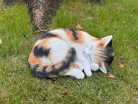 Hi-Line Gift Ltd. Sleeping Calico Cat Garden Statue-VerdiqueGarden