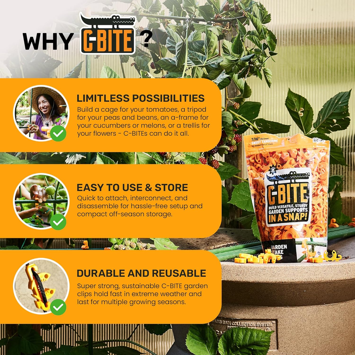 Plant Support Clips for Trellis, Garden Stakes, Wire Fence, Climbing Plants, Indoor Gardening, Hydroponics Systems, and Vines | Durable Gardening Clips (Tangerine Orange - 100 Pack)-VerdiqueGarden