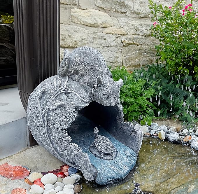 Real Cat Sculpture Gutter Downspout Extender, Eco-Friendly Resin Garden Animal Statue, Decorative Gutter Extension Downspout, Outdoor Decor Ornament, Splash Block, Perfect for 3"x4" Downspouts-VerdiqueGarden