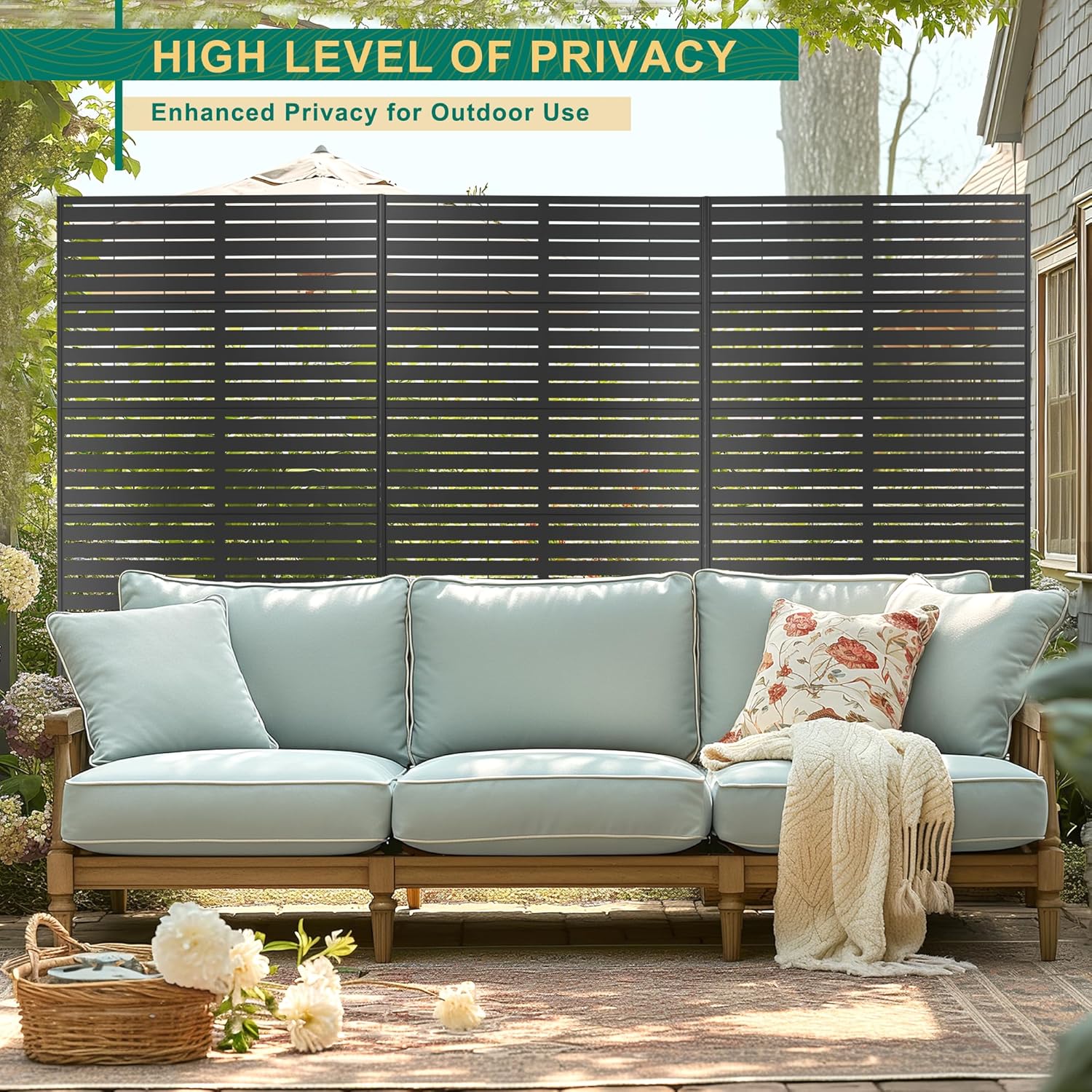 72" H×44" W Metal Privacy Screen Outdoor Privacy Screen Freestanding, Outdoor Privacy Screens and Panels for Patio Lawn Deck, Outdoor Privacy Panels Decorative Privacy Fence(Consists of 5 Panels)-VerdiqueGarden