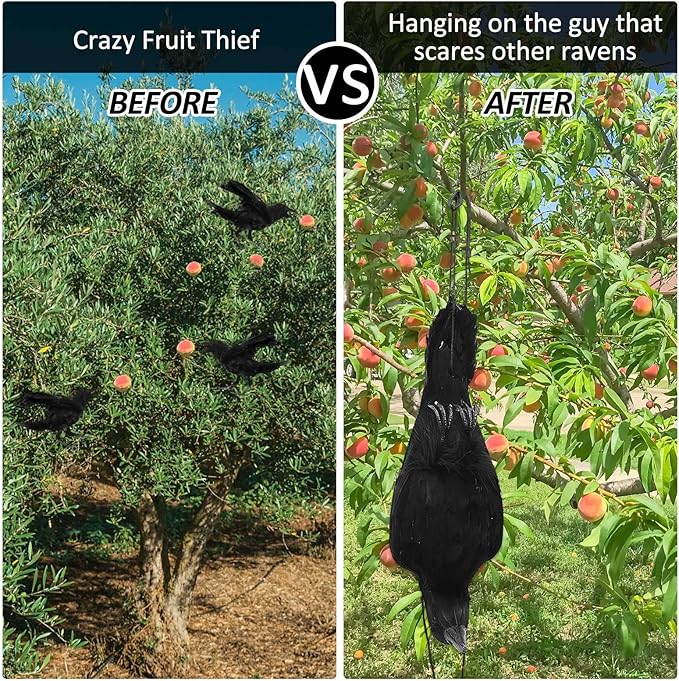 Lewtemi 2 Pcs 17 Inch Realistic Hanging Dead Crows Decoy Life Size Black Feathered Crow Fake Black Crows for Garden Decorations-VerdiqueGarden