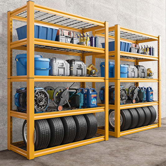 REIBII Storage Shelves 40''W Garage Shelving Heavy Duty Metal Shelving 2000LBS Metal Shelves 5 Tier Industrial Shelf for Kitchen Pantry Warehouse Basement 72" H x 40''W x 17.8''D Yellow, 2 Pack-VerdiqueGarden