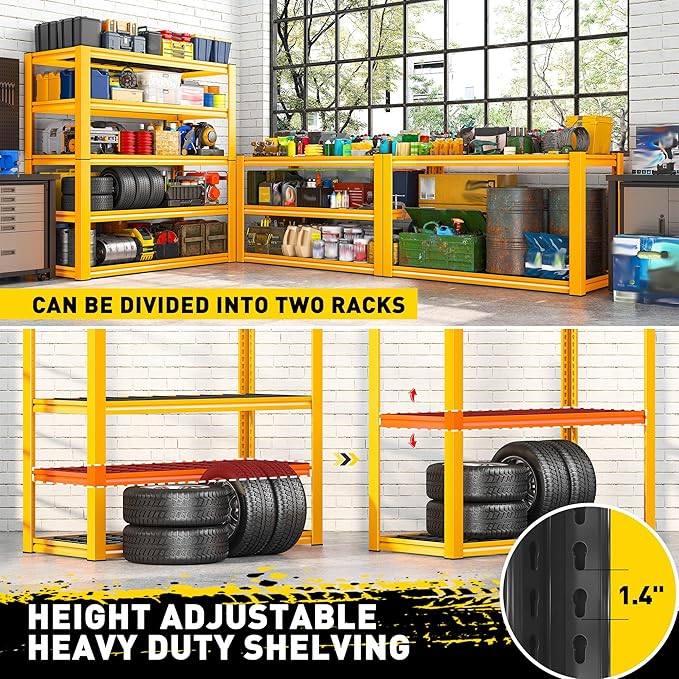 REIBII Garage Shelving Load 3000LBS, 5-Tier Storage Shelves, Adjustable Heavy Duty Metal Shelving Unit for Pantry, Basement, Warehouse, 72" H x 36" W x 16" D H, 3PC-VerdiqueGarden