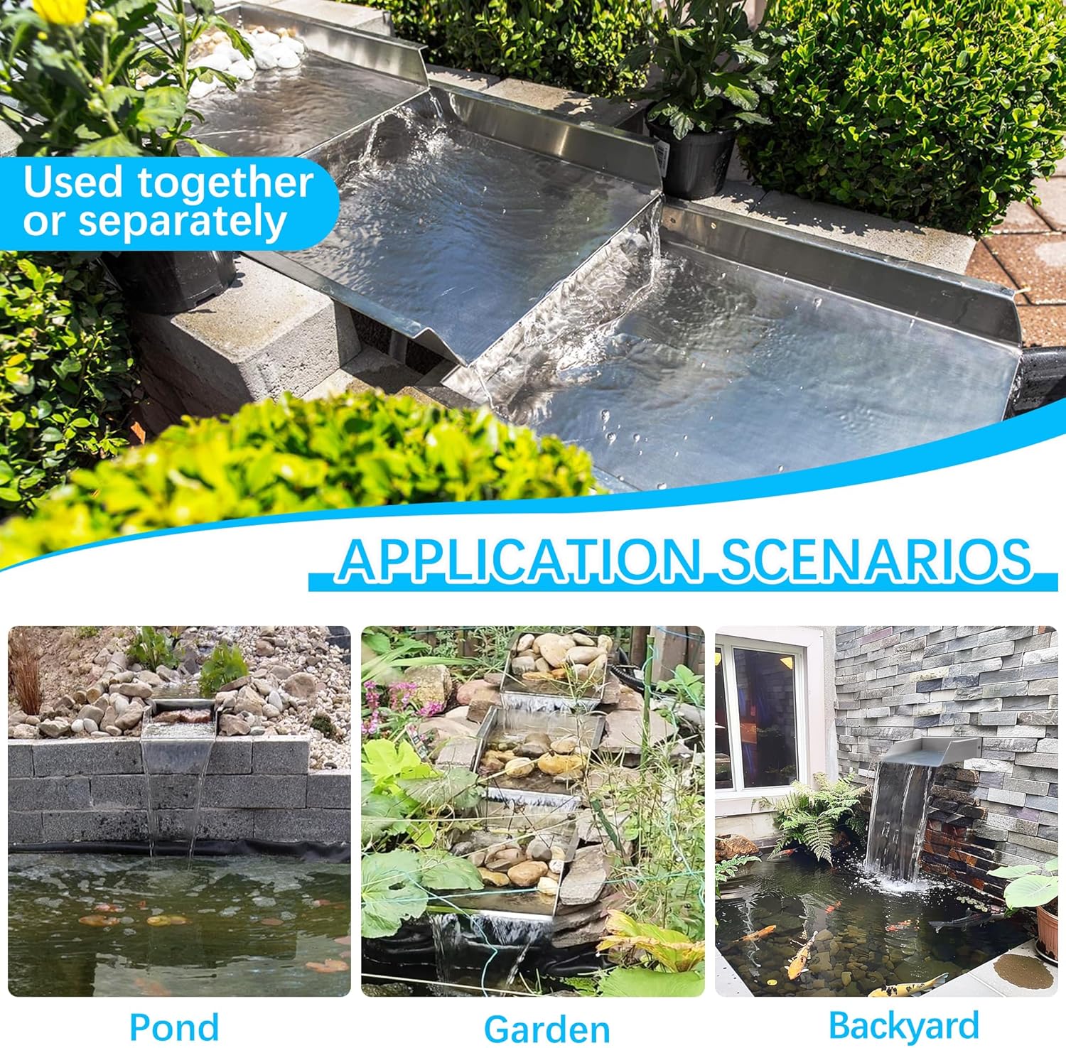 304 Stainless Steel Pool Waterfall Stream Element,Extension Stream,Garden Waterfall DIY Fountain for Garden,Yard,Terrace,Pond Basin,Fountain,Balcony-VerdiqueGarden