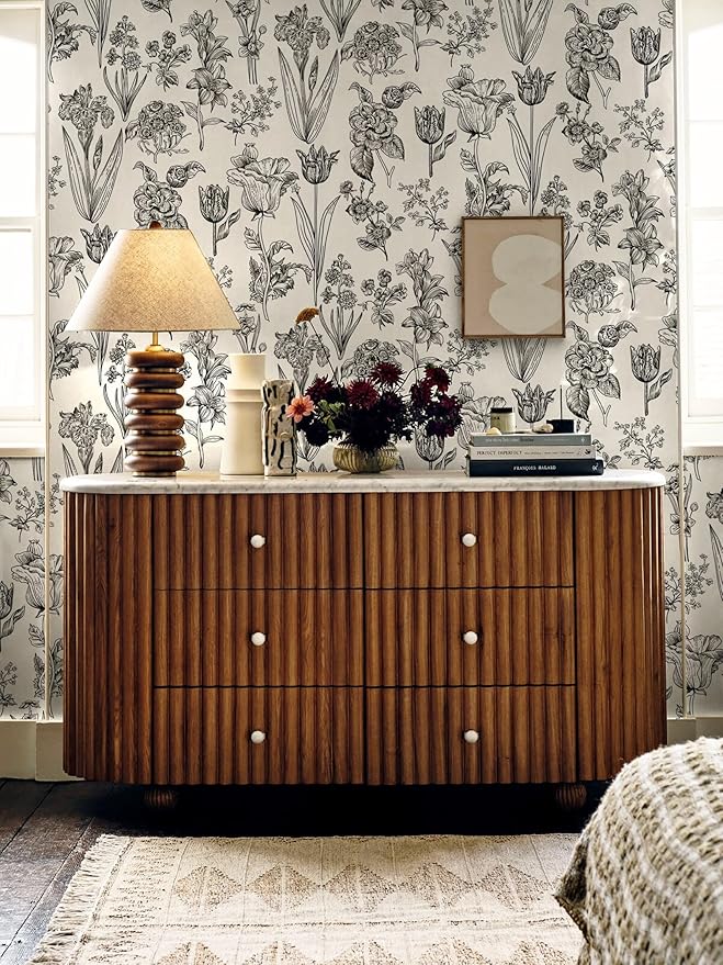 Dimoon 393"x17.3" Floral Peel and Stick Wallpaper Beige Contact Paper Waterproof Wallpaper Delicate Vintage Flower Thicken Plant Self Adhesive Removable Wall Covering Shelf Liner Decal Vinyl Roll-VerdiqueGarden