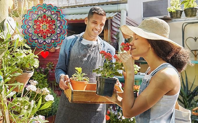 SteadyDoggie Wind Spinner Mandala Flame 12 inches - 3D Stainless Steel - Laser Cut Metal Art Geometric Pattern - Yard Spinners Outdoor - Hanging Wind Spinner, Kinetic Yard Art Decorations-VerdiqueGarden
