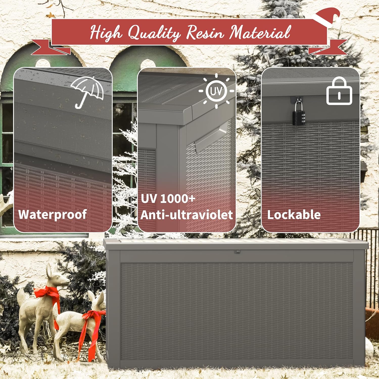 NUNU LAB 260 Gallon Outdoor Storage Box,Resin Large Sturdy Deck Box, Backyard Outside Storage Box Waterproof with Double Wall Panels,Package Delivery Garden Outdoor Hose Storage Bin-VerdiqueGarden