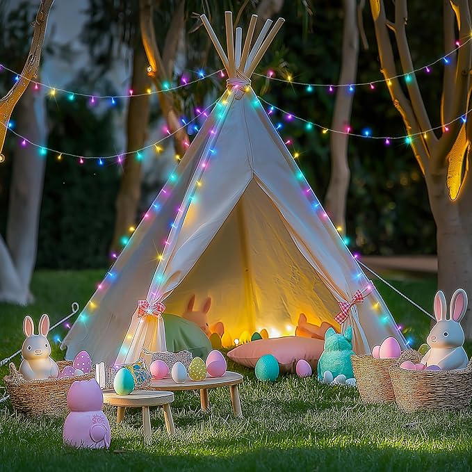 JMEXSUSS 200 LED Easter Lights Outdoor Indoor for Decorations, 66 Ft Connectable Pastel Easter Lights String Clear Wire Plug in for Bedroom Tree Room Party Spring Decor-VerdiqueGarden