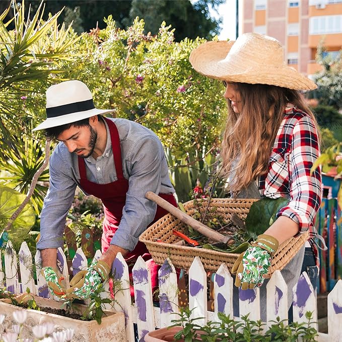 HLDD HANDLANDY Work Gloves for Women and Ladies, Leather Gardening Gloves Flexible Mechanic Working Gloves-VerdiqueGarden