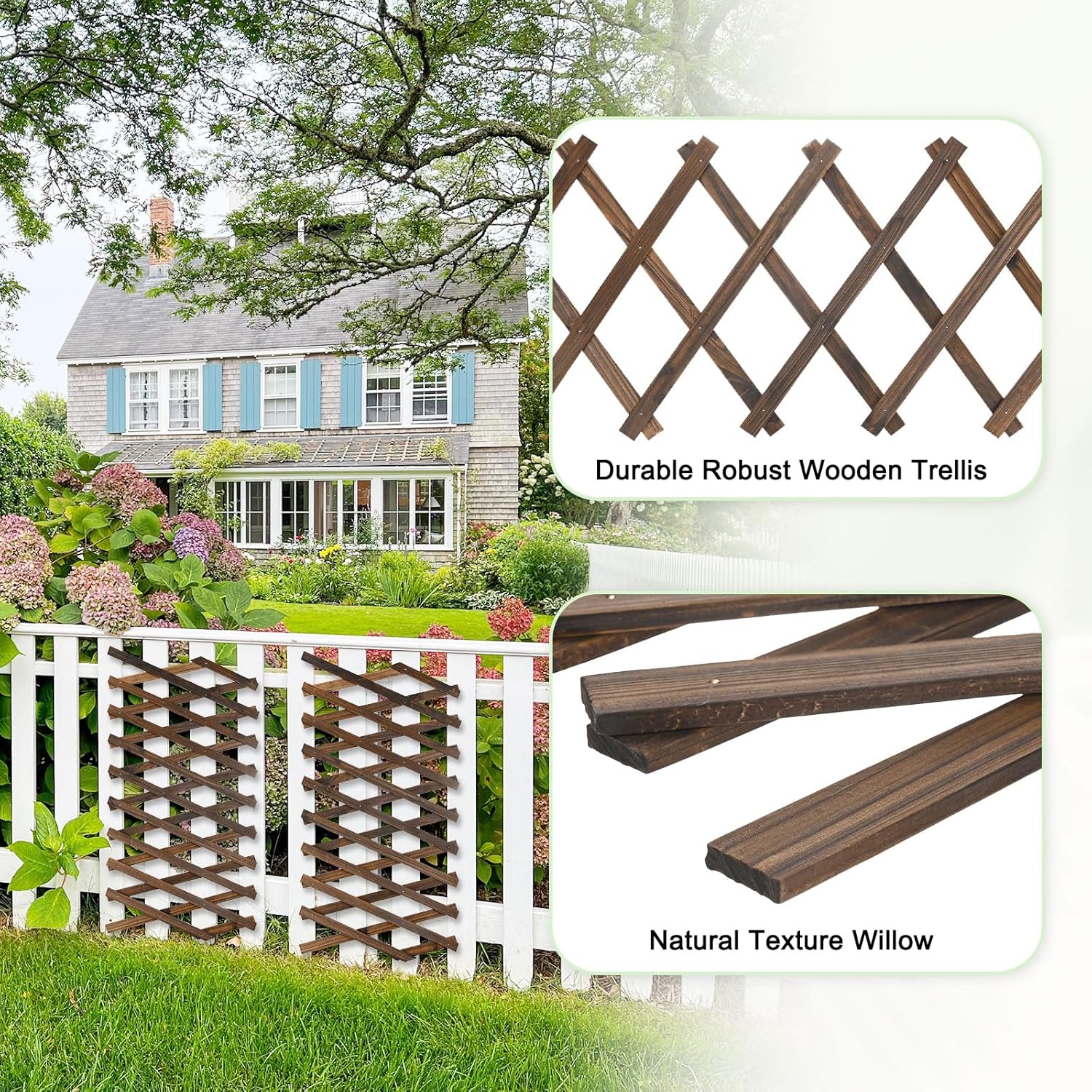 1-Pack Expandable Willow Trellis, 12" x 75" Wooden Lattice Panels Wall Fence for Outdoor Yard Climbing Plants Vine Balcony Patio Decor, Expandable Plant Support Trellis-VerdiqueGarden