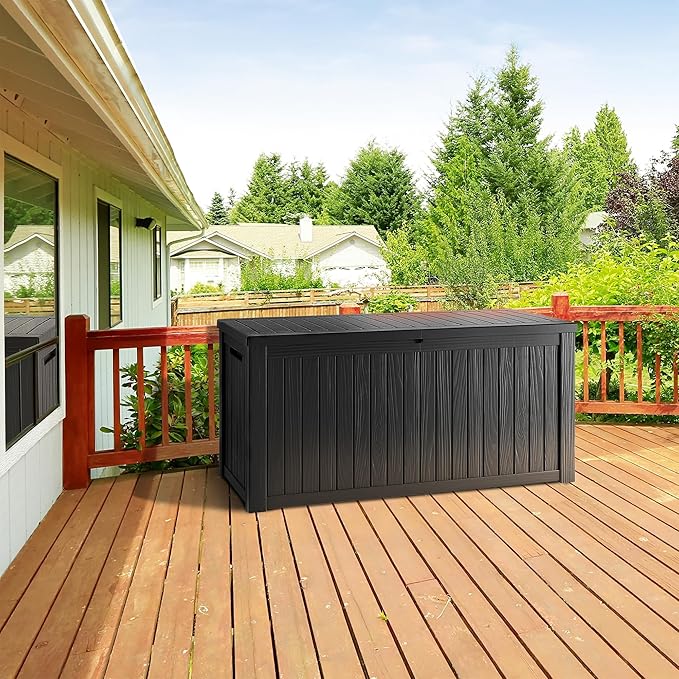 270 Gallon Lockable Resin Deck Box, Waterproof & UV-Resistant Outdoor Storage Box for Outdoor Cushion Storage, Garden Tools & Pool Accessories Storage, Black-VerdiqueGarden