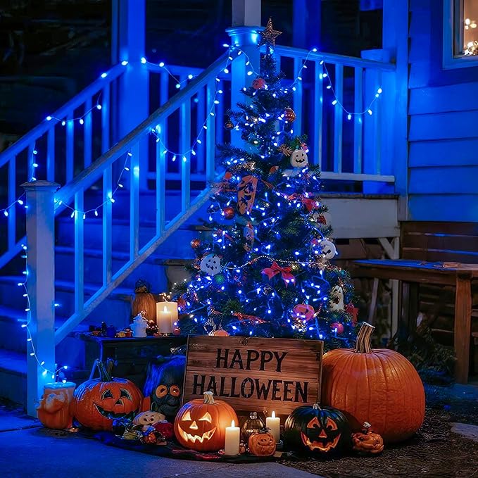 JMEXSUSS Connectable 100 LED Blue Christmas Lights Clear Wire, 8 Modes Blue Christmas Tree Lights Indoor Outdoor Plug in, 33ft Fairy String Lights for Christmas Tree, Xmas, Party, Garden-VerdiqueGarden