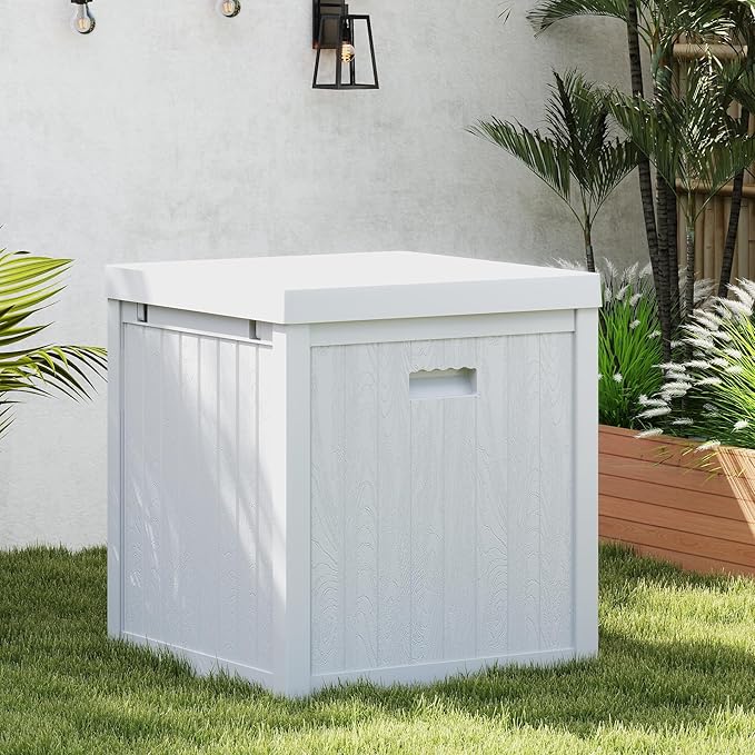 51 Gallon Resin Deck Box, Outdoor Storage Box Waterproof for Patio, Garden, Pool, and Deck, Storage Solution for Cushions, Tools, Delivery Packages, White-VerdiqueGarden