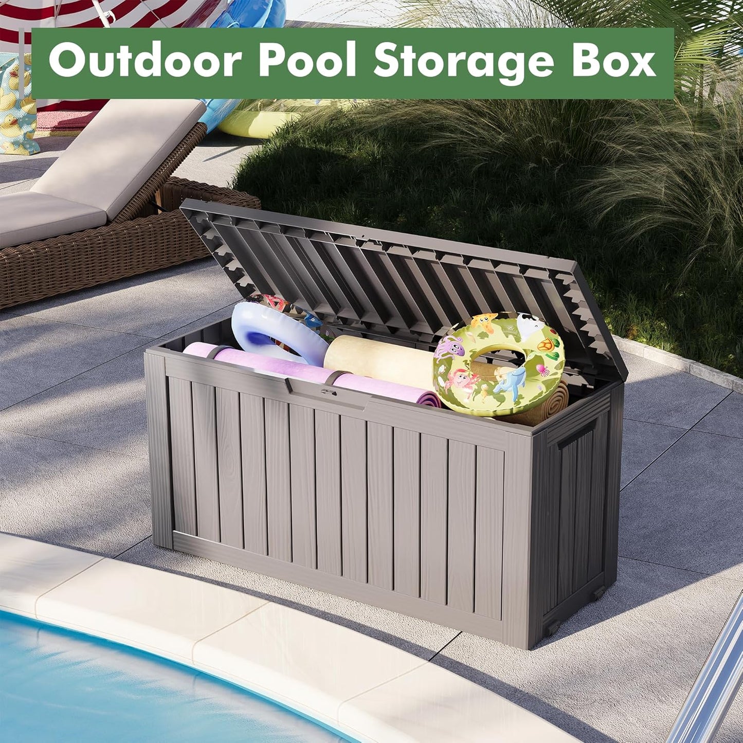 72 Gallon Deck Box Lockable Resin Outdoor Storage Box waterproof Outdoor Container for Patio Furniture Cushions, Pillow-VerdiqueGarden