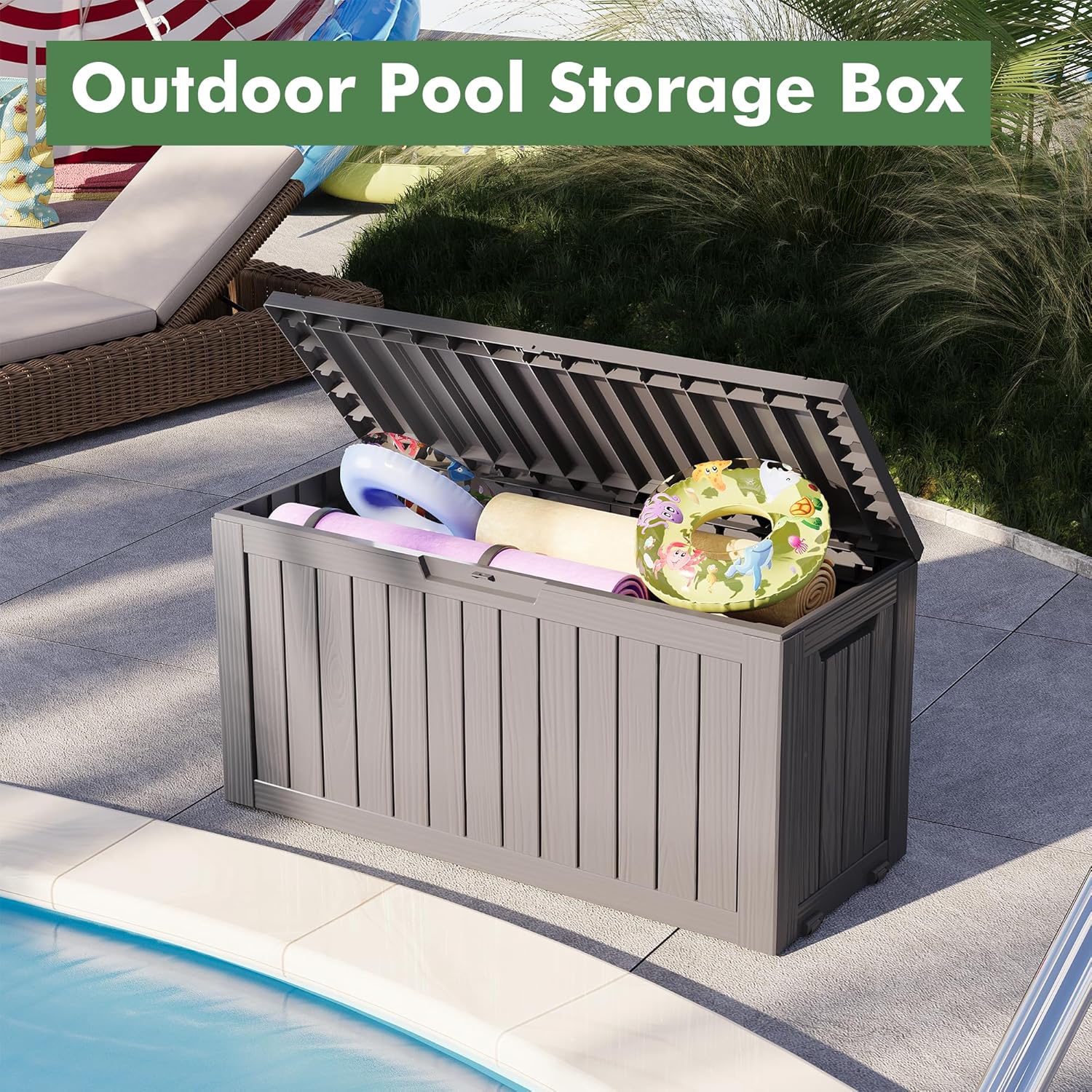 72 Gallon Deck Box Lockable Resin Outdoor Storage Box waterproof Outdoor Container for Patio Furniture Cushions, Pillow-VerdiqueGarden