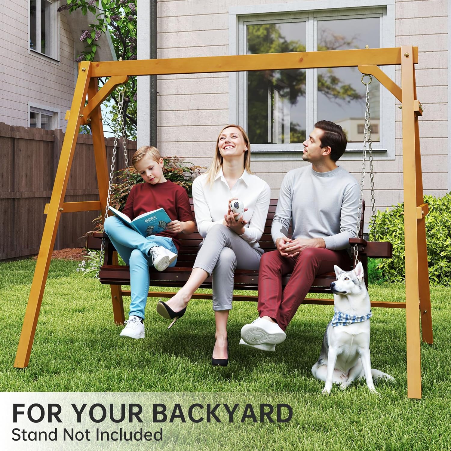 Wooden Outdoor Porch Swing, 3 Seater Front Porch Swing with Upgraded 22" Deep Seat, Heavy Duty 880 Lbs Swing Bench Chair for for Patio, Backyard, Garden (Brown, 5 Foot)-VerdiqueGarden