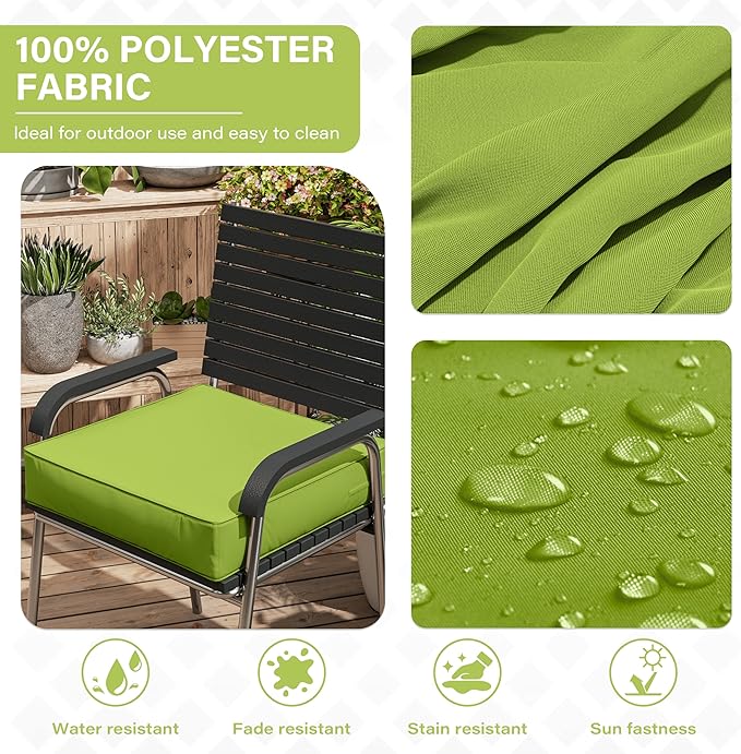 Patio Chair Cushions 24 X 24 X 5 Inch Waterproof Outdoor Seat Cushions for Patio Furniture, Outdoor Sofa Couch Pads with Ties & Handle, Set of 2, Grass Green-VerdiqueGarden