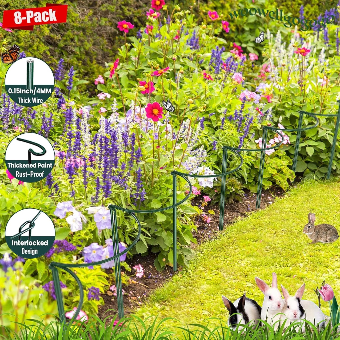 8 Pack Snake Plant Support Stakes - Rust-Proof Half Round Peony Stakes and Supports - Ideal for Hydrangeas, Dahlias, and More - Indoor and Outdoor Potted Plant Support and Stakes-VerdiqueGarden