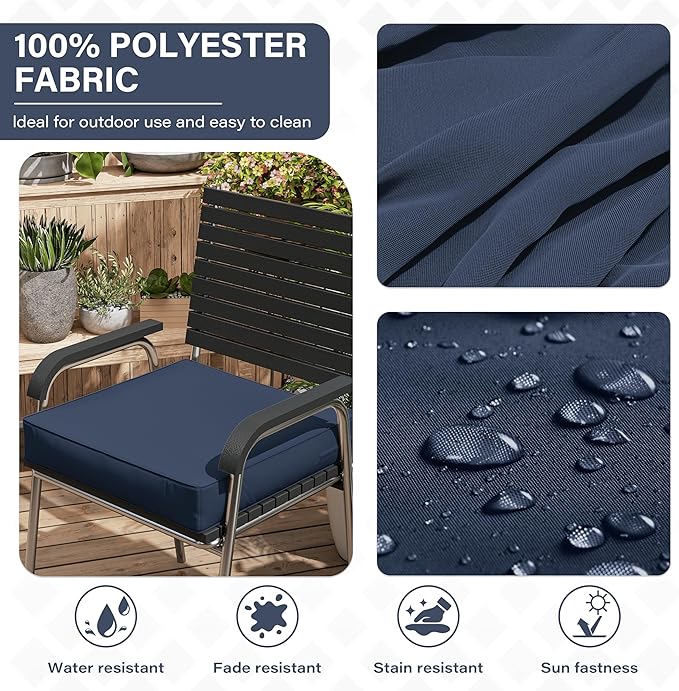 Patio Chair Cushions 22 X 22 X 4 Inch Waterproof Outdoor Seat Cushions for Patio Furniture, Outdoor Sofa Couch Pads with Ties & Handle, Set of 2, Navy Blue-VerdiqueGarden