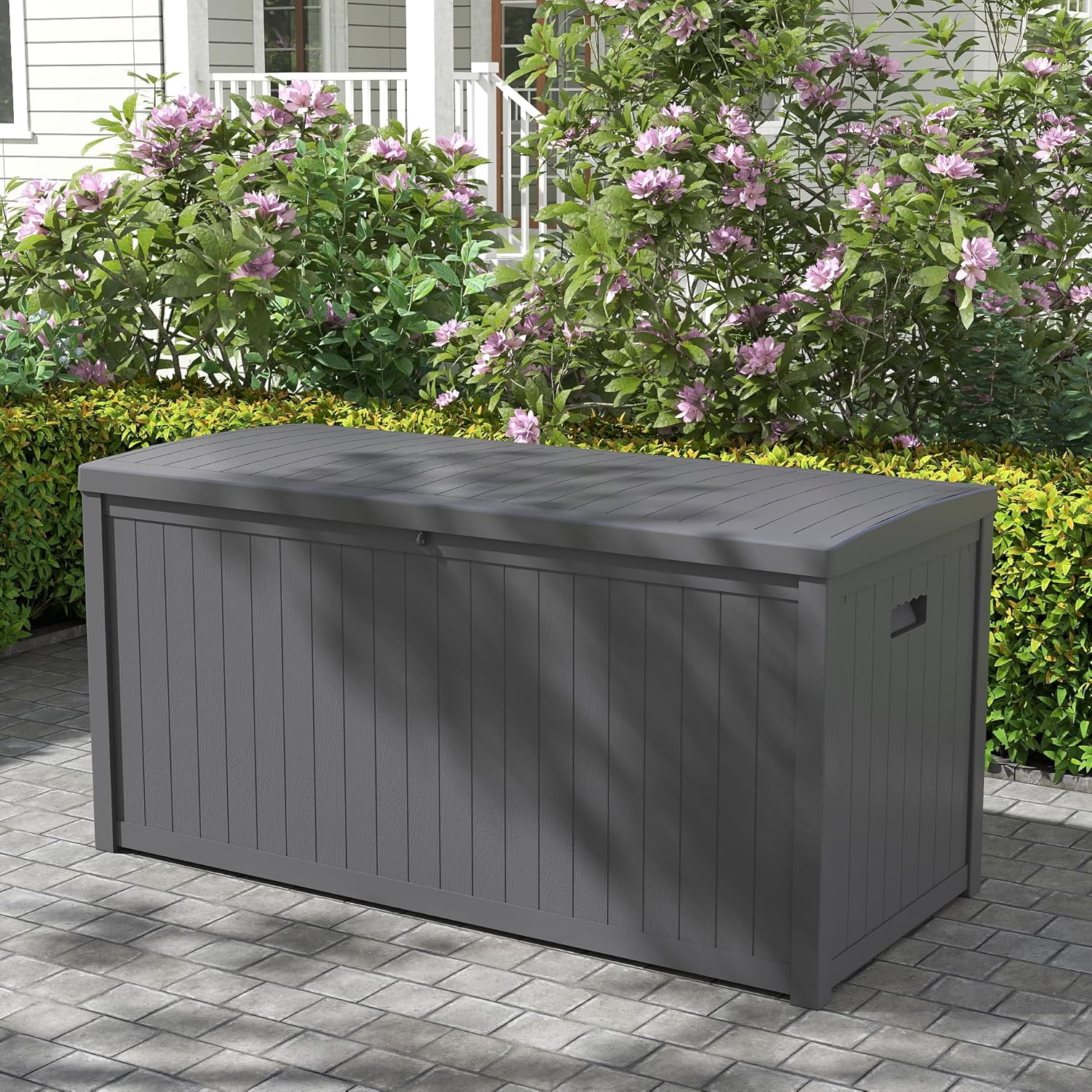 120 Gallon Resin Deck Box, Weatherproof Outdoor Storage Box for Patio, Garden, Pool, and Yard, Lockable Waterproof Bin for Tools, Cushions, and Accessories, Grey-VerdiqueGarden