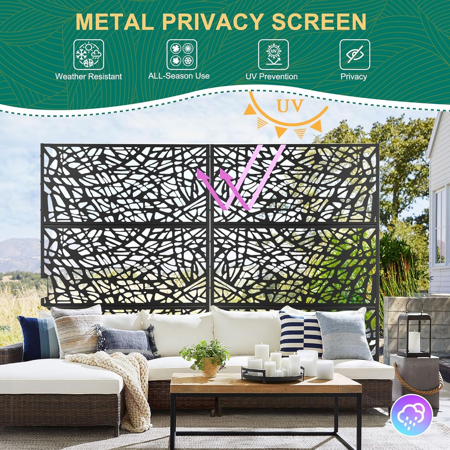 72" H×47" W Metal Privacy Screen Outdoor Privacy Screen Freestanding, Outdoor Privacy Screens and Panels for Patio Lawn Deck, Outdoor Privacy Panels Decorative Privacy Fence(Consists of 3 Panels)-VerdiqueGarden