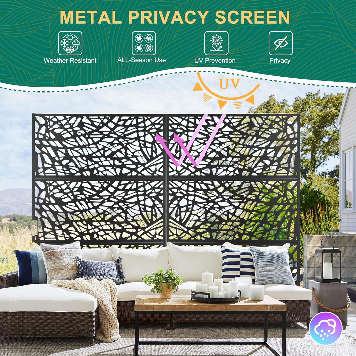72" H×47" W Metal Privacy Screen Outdoor Privacy Screen Freestanding, Outdoor Privacy Screens and Panels for Patio Lawn Deck, Outdoor Privacy Panels Decorative Privacy Fence(Consists of 3 Panels)-VerdiqueGarden