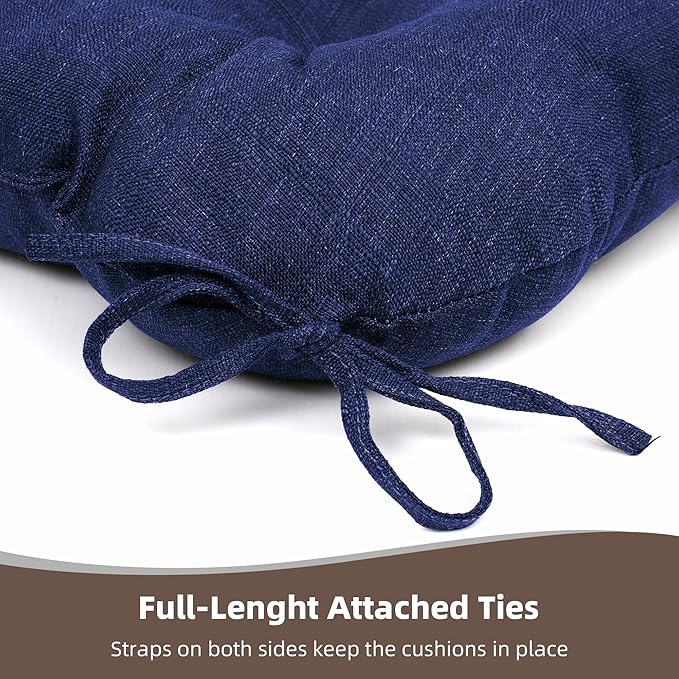 RACE LEAF Outdoor Seat Cushions Set of 2, 17" x 17" Square Patio Cushions, Plump Filling Tufted Water-Resistant Olefin Chair Seat Cushion with Ties for Non-Slip Support, Navy-VerdiqueGarden