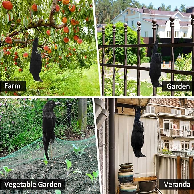 Lewtemi 2 Pcs 17 Inch Realistic Hanging Dead Crows Decoy Life Size Black Feathered Crow Fake Black Crows for Garden Decorations-VerdiqueGarden