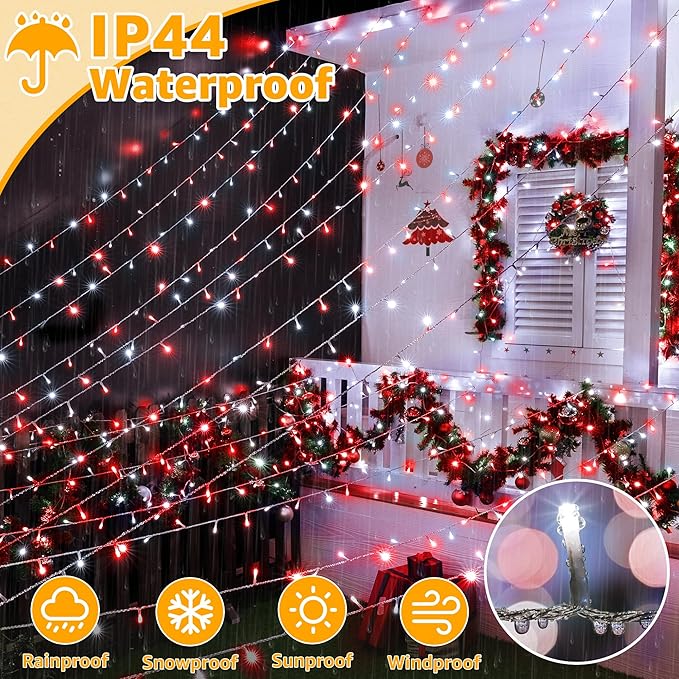 Ollny Christmas Lights Outdoor 800LED 262FT, Red and White Plug in Fairy Lights with Remote, 8 Modes Waterproof Timers Dimmable LED String Lights for Indoor House Outside Bedroom Patio Balcony-VerdiqueGarden