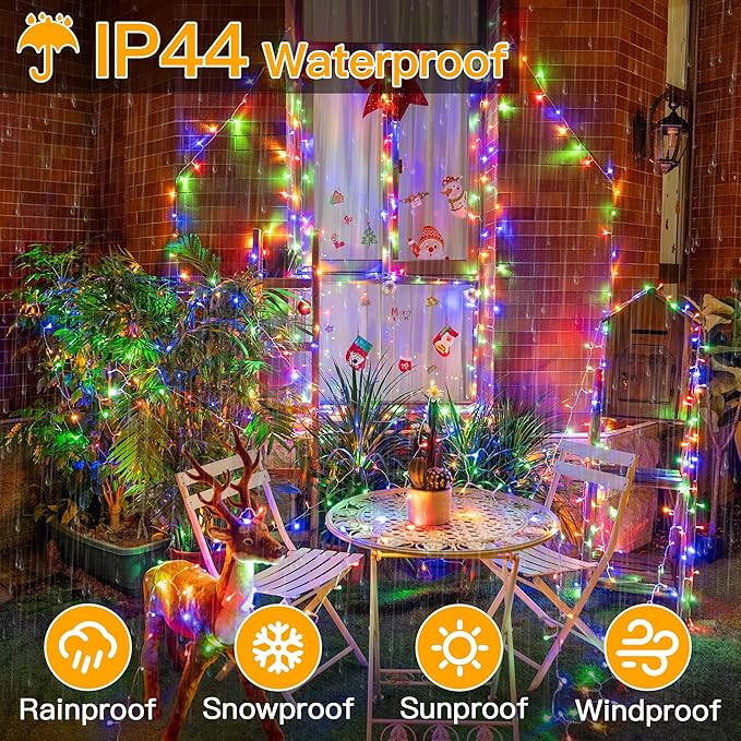 Ollny Christmas Lights Outdoor 400LED 131FT, Multicolor Fairy Lights with Remote 3 Timer, Plug in 8 Modes String Lights for Bedroom Indoor Outside House Party Xmas Decorations-VerdiqueGarden