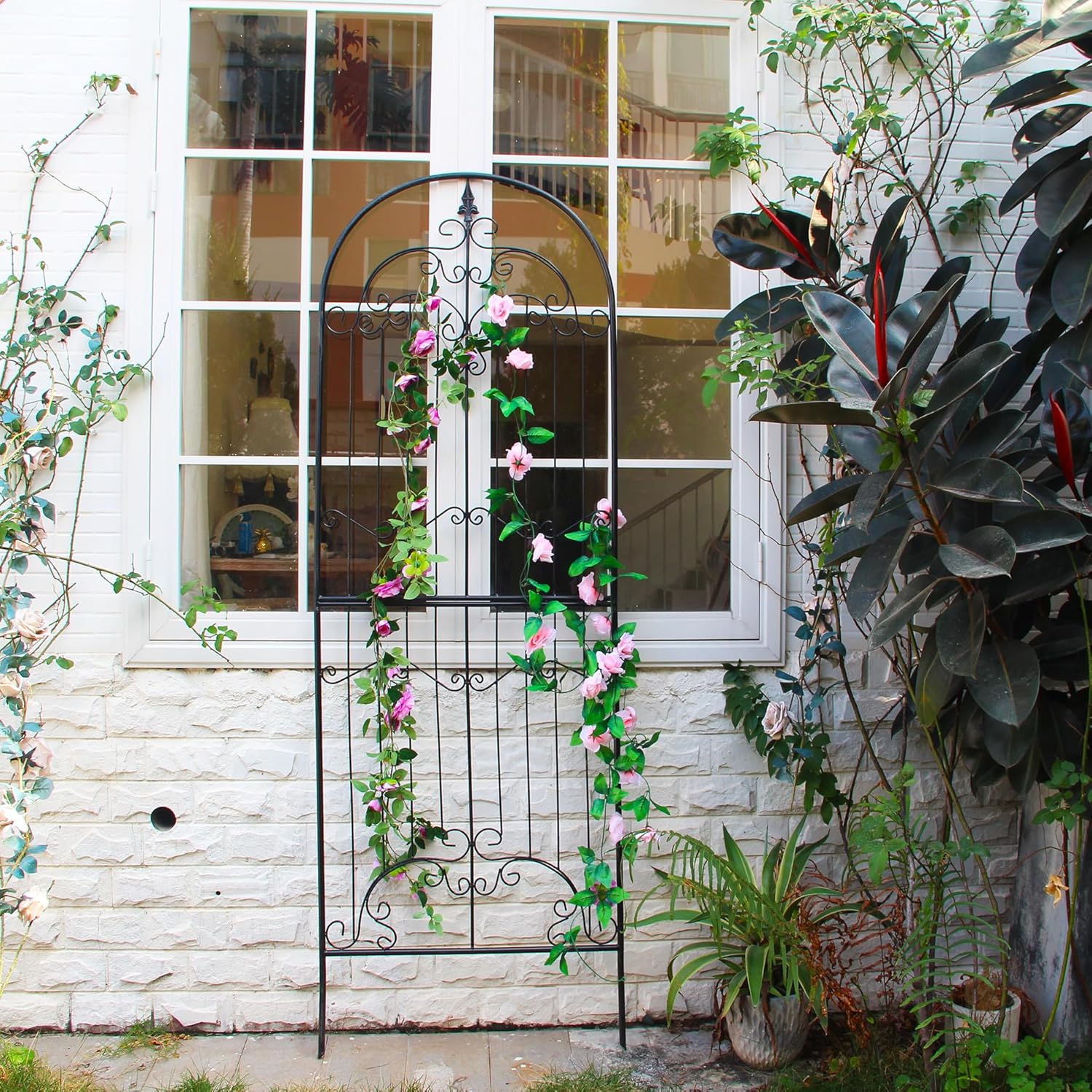 Trellis for Climbing Plants 86.6" H x 29.5" W Tall Garden Trellis Wrought Iron Heavy Scroll Metal Decoration Lawn Patio for Rose Clematis Ivy Weather Resistant-VerdiqueGarden