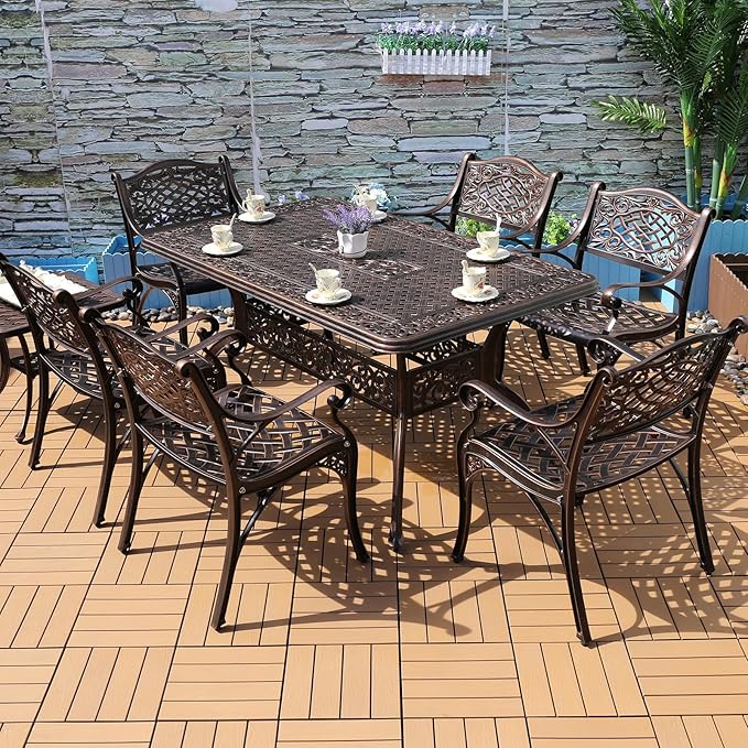 Outdoor Dining Chair Cast Aluminum Patio Chairs Set of 2 All-Weather Patio Dining Chair with Adjustable Feet for Backyard Garden (Die-Casting C Chair)-VerdiqueGarden