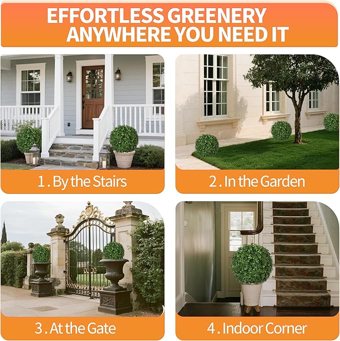 QIANYUN Artificial Topiary Trees Outdoor – 18 Inch Fake Boxwood Plants, UV Resistant Faux Shrubs for Outdoor/Indoor Decor, Perfect for Porch, Garden, Backyard-VerdiqueGarden