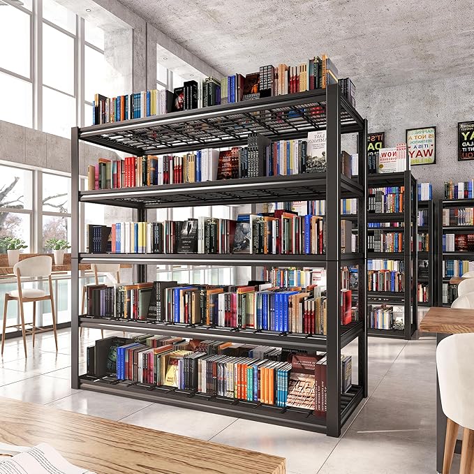 REIBII 48.2''W Garage Shelving Heavy Duty Metal Shelving 3000LBS Storage Shelves Adjustable Metal Shelves Industrial Garage Shelf for Warehouse Basement, 4 Pack-VerdiqueGarden