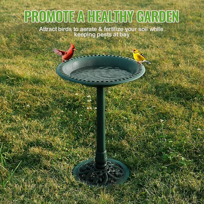 Backyard Expressions Outdoor Garden Bird Bath - Green - Weather Resistant Polyresin - 27 Inch-VerdiqueGarden