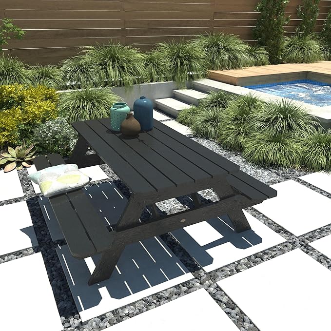 highwood Hometown Picnic Table, 6 Foot, Black-VerdiqueGarden