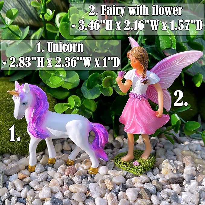 Mood Lab Fairy Garden - Fairy with Unicorn Set of 2 pcs - Miniature Figurines Statue Kit - Outdoor or House Decor-VerdiqueGarden