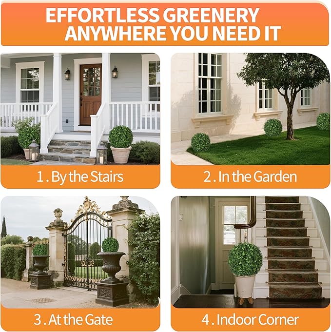 QIANYUN Artificial Plants Outdoor-14Inch Fake Plants Faux Boxwood Plants Outdoor- UV Resistant Shrub for Outdoor/Indoor Decor, Perfect for Porch, Garden, and Backyard-VerdiqueGarden