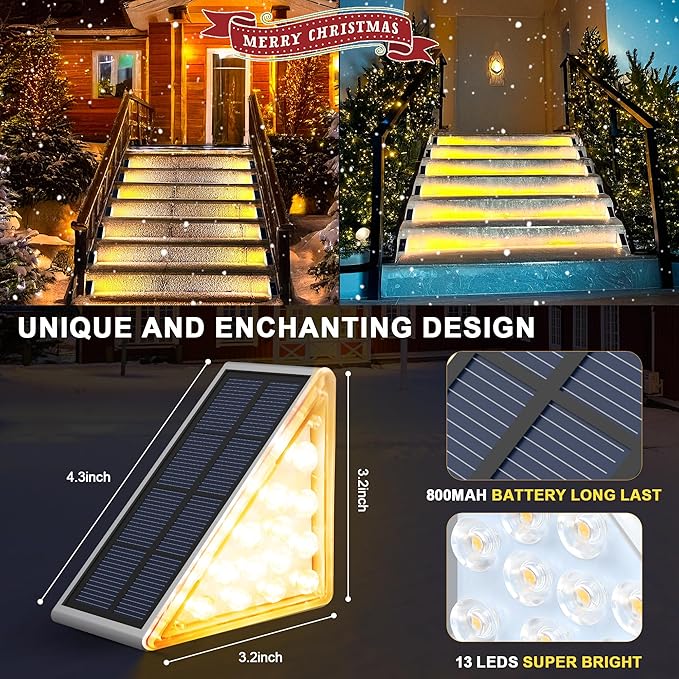 LED Solar Step Lights Waterproof Outdoor Stair Lights, Solar Deck Lights Outdoor Decor IP67 Solar Decoration Lights for Yard, Patio, Garden, Walkways, Front Door, Pathway, Driveway, Porch 6 Pack-VerdiqueGarden