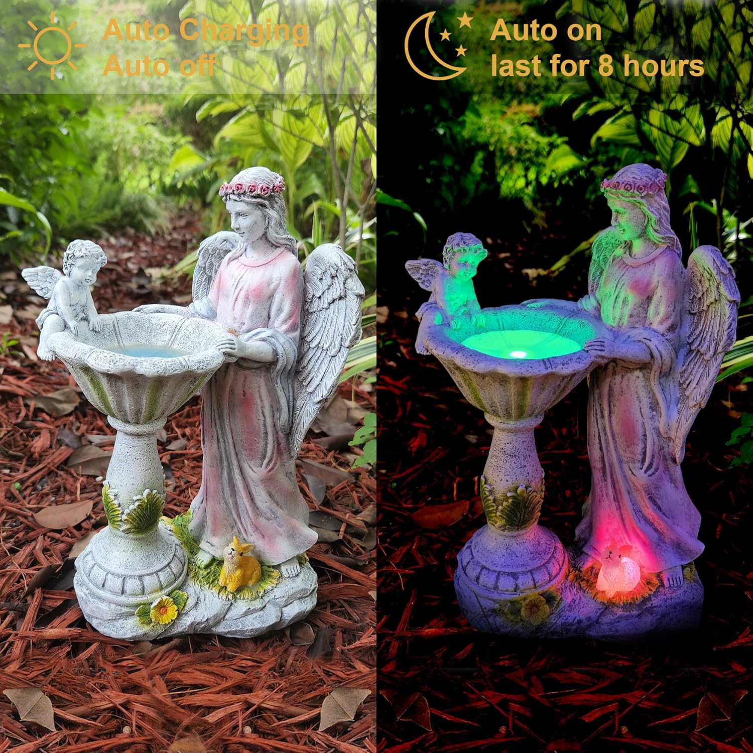 Solar Angel Figurine with Color Changing Light - Resin Statue Ornament for Outdoor Decor, Patio, Lawn and Housewarming Gift-VerdiqueGarden