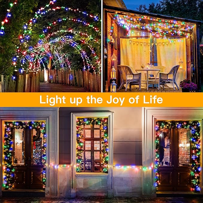 Ollny Christmas Lights Outdoor 200LED 60FT, Multicolor Connectable Plug in Fairy Light Indoor, 8 Modes Waterproof Timer Plug in LED String Lights for House Outside Bedroom Patio Balcony-VerdiqueGarden
