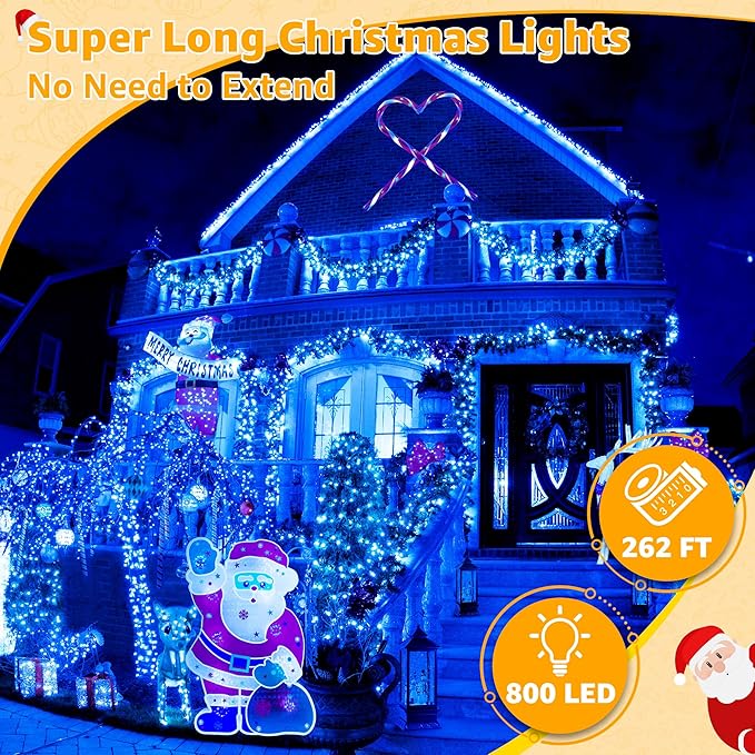 Ollny Christmas Lights Outdoor 800LED 262FT, Blue Plug in Fairy Lights with Remote, 8 Modes Waterproof Timers Dimmable LED String Lights for Indoor House Outside Bedroom Patio Balcony-VerdiqueGarden