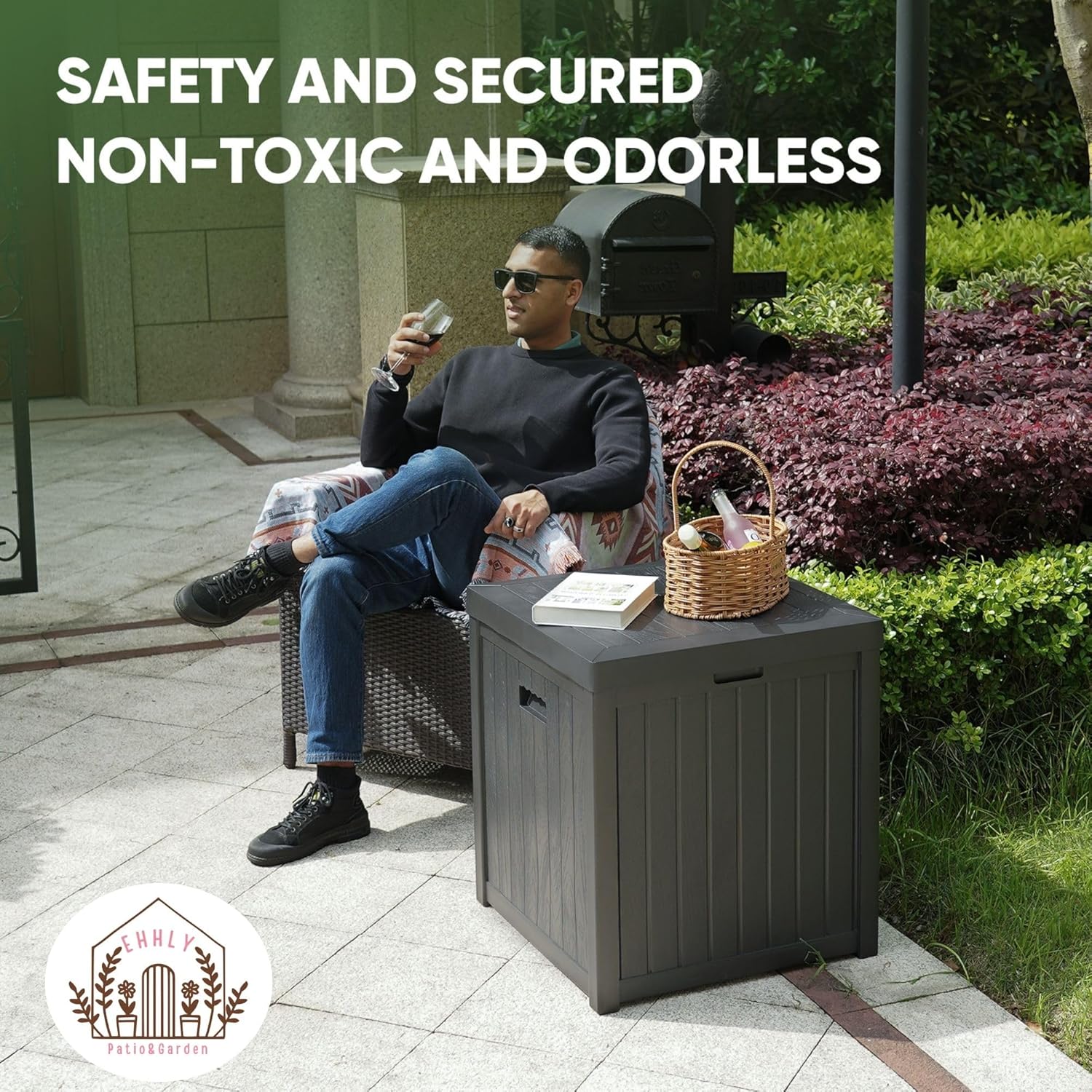 Deck Box, 51 Gallon Package Bin Delivery Box for Outside Front Porch, Small Patio Outdoor Storage Boxes Waterproof, UV Resistant Plastic Resin Pool Storage Bins with lids, Grey-VerdiqueGarden