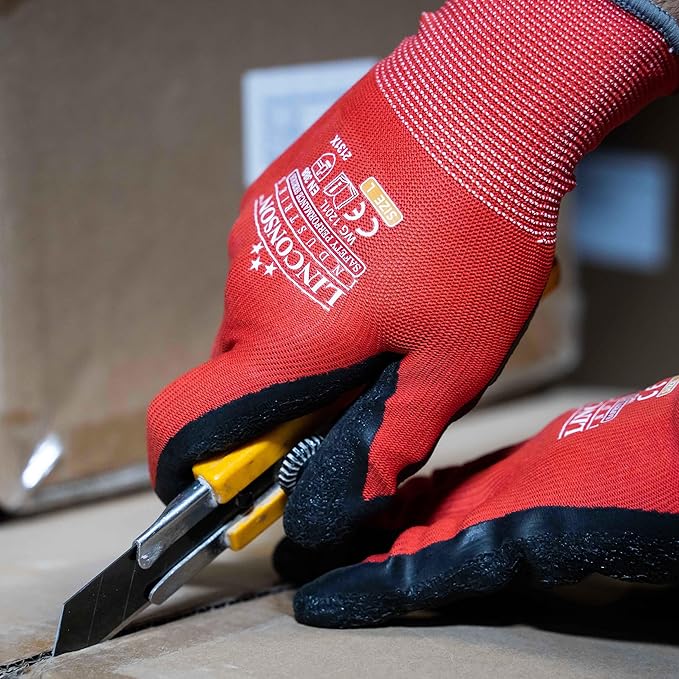 linconson 12 Pack Safety Performance Series Construction Mechanics Wrinkle Latex Work Gloves-VerdiqueGarden