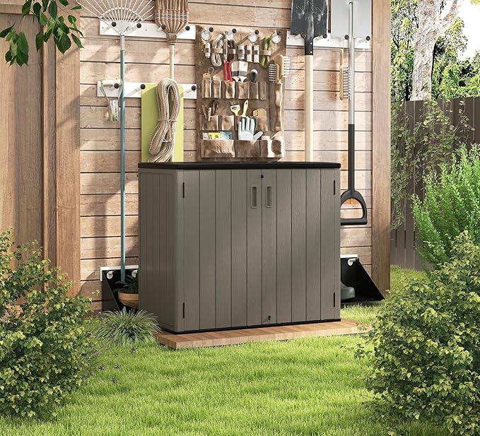 HOMSPARK 37 Cu.Ft Outdoor Storage Shed Weather Resistant, Multi Functional | Double-Wall Resin Storage Sheds & Outdoor Storage Box Waterproof for Backyard Garden Patio Lawn (Shallow Coffee)-VerdiqueGarden