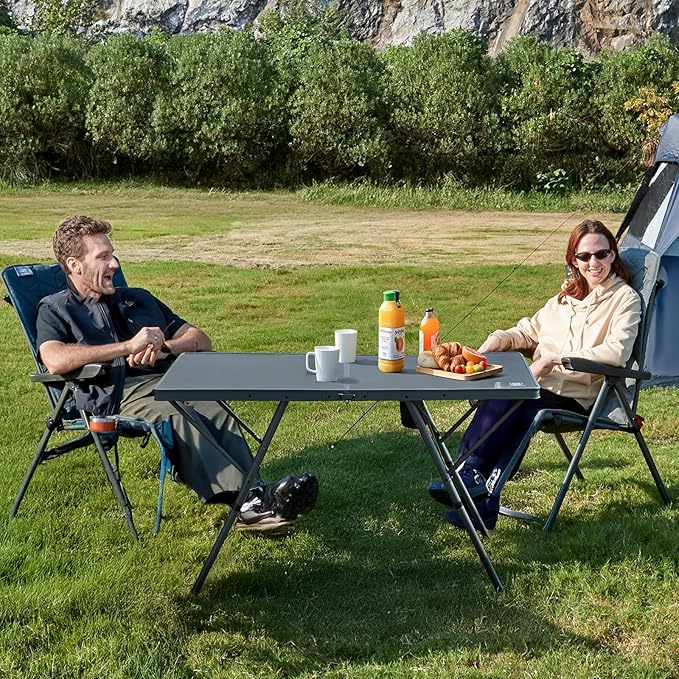 EVER ADVANCED Large Camping Table for 4-6 Person, Portable Folding Aluminum Table with Carrying Handle, Suitable for BBQ, Picnic, Camping and Indoor Use, Support up to 130LBS, Gray-VerdiqueGarden