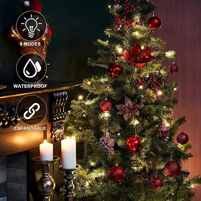 weillsnow 66 FT 200 LED Warm White Christmas Lights,Plug in Waterproof String Lights,8 Lighting Modes with Memory for Outdoor Indoor Garden Tree Christmas Party Decorations(Warm White)-VerdiqueGarden