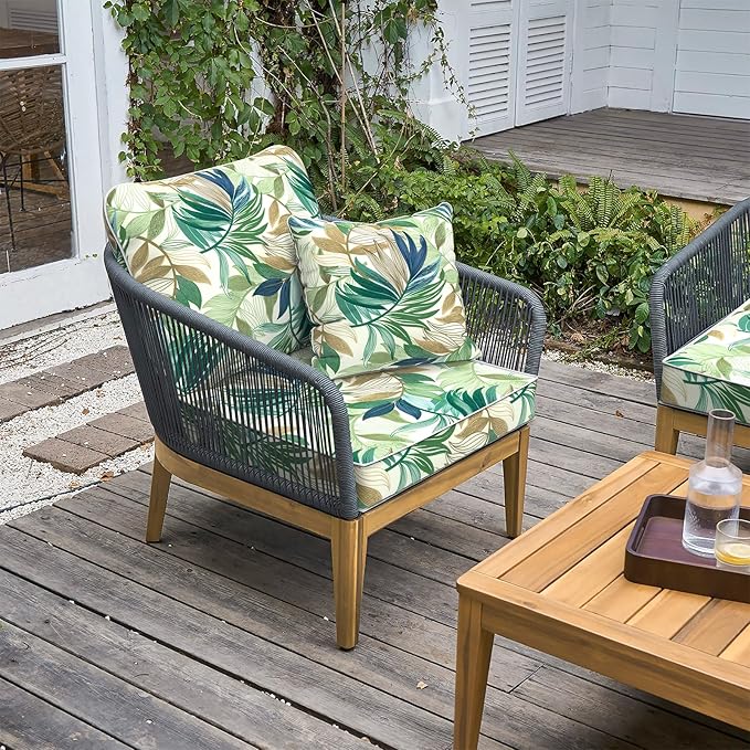 LVTXIII Outdoor Deep Seat Cushion Patio Seat and Back Cushion Set Seasonal Chair Cushion for Dining Arm Chairs, Wicker Chairs and Garden Furniture Decoration, 24"x24"x4", Lush Leaf Green-VerdiqueGarden